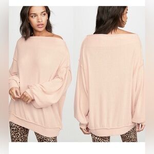 Free People Main Squeeze Hacci Sweater Top Pullover Off Shoulder Peach Pink S